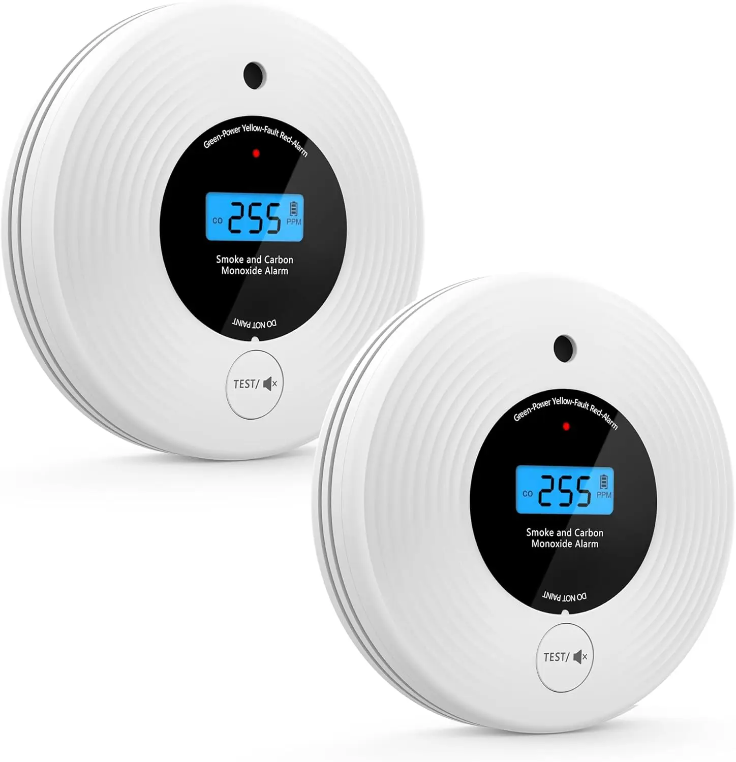 

2-Pack 10-Year Battery Smoke & CO Detector with LCD Display, Easy Adhesive or Screw Installation