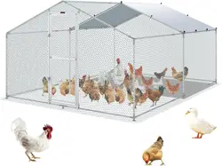 Large Metal Chicken Coop with Run, Walkin Poultry Cage for Yard with Waterproof Cover, 13.1 x 9.8 x 6.4 ft Dome Roof for Hen