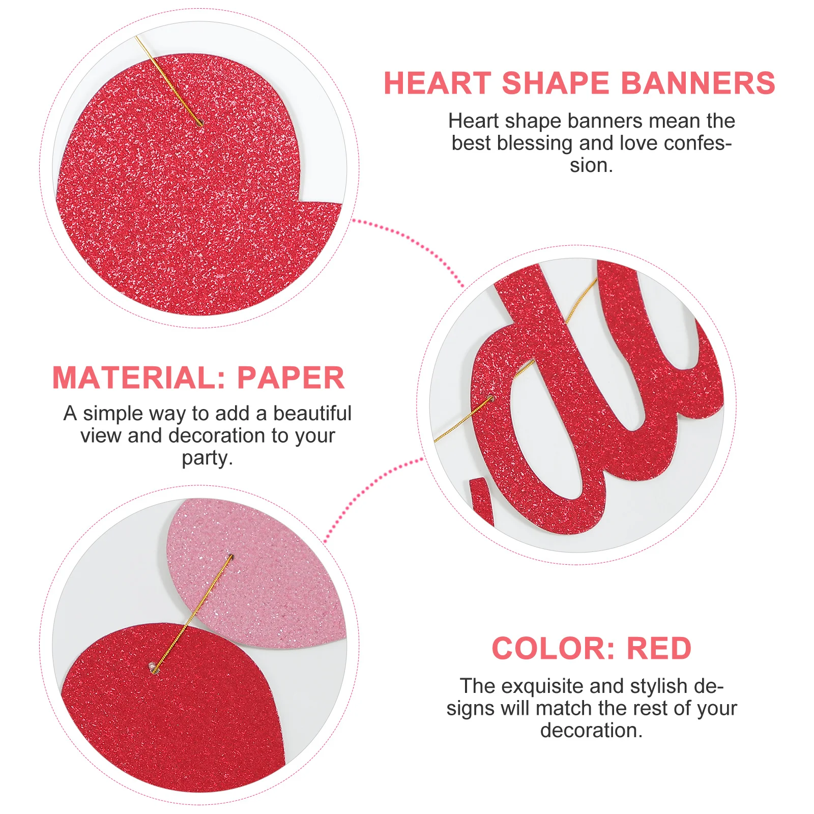 

2pcs Heart Shape Hanging Banners Glitter String Flags Decorations Wedding Valentine'S Day Ornaments Lightweight