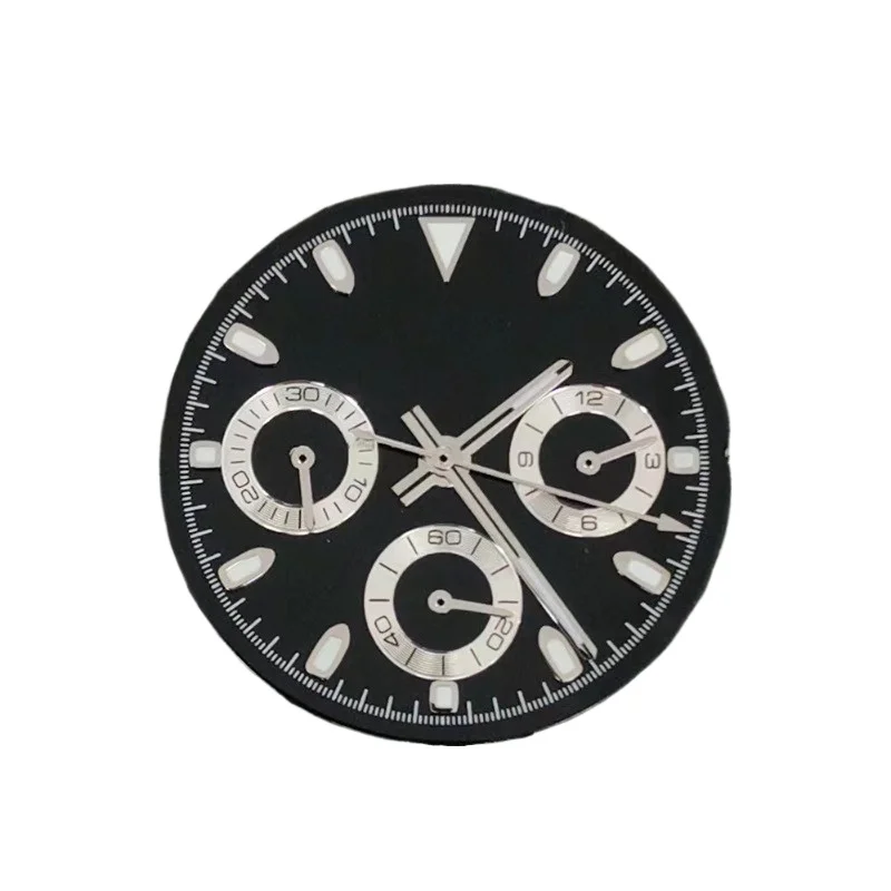 Cassa dell'orologio da 39mm in acciaio inossidabile con anello in ceramica bocca in acciaio nero dorato compatibile con il movimento al quarzo a tre occhi VK63