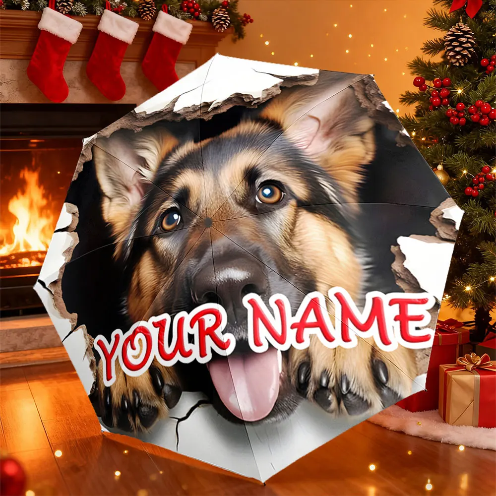 Custom Name Umbrella， Personalized German Shepherd Design Umbrella – Custom Name Feature ,Portable Folding Umbrella, Gift
