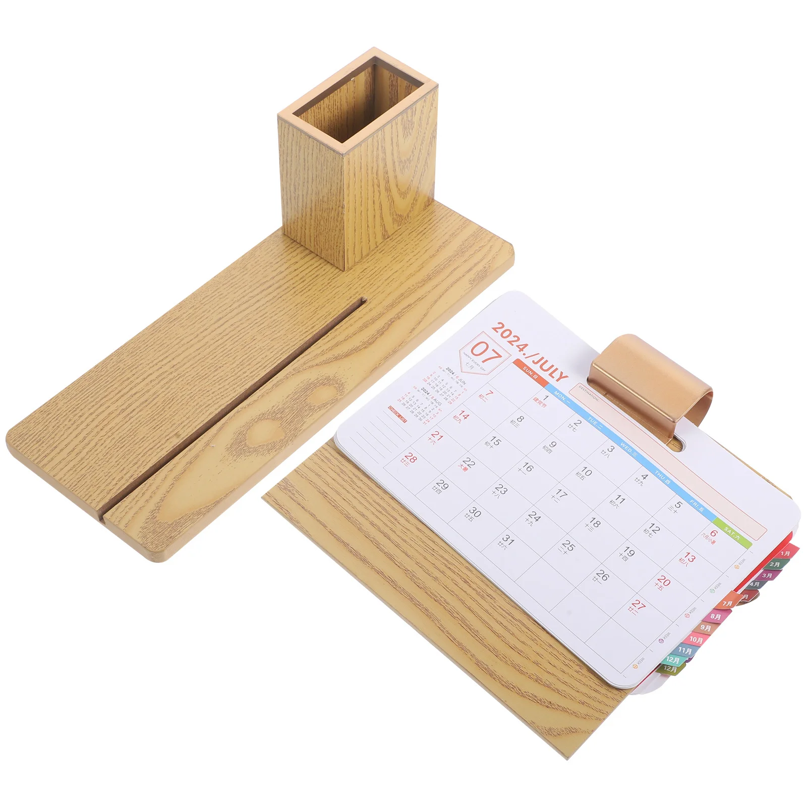 

Wood Storage Box Desktop Organizer Multifunctional Sundries Holder Office Supplies Standing Calendar 2024 Wood Pen Holder Name