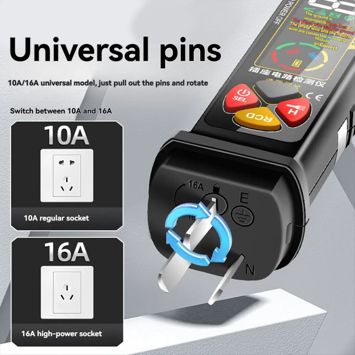 A64K VD808 Digital Socket Tester Circuit Breaker Finders Voltage Measurement Leakage Polarity Leakage NCV Test EU Plug