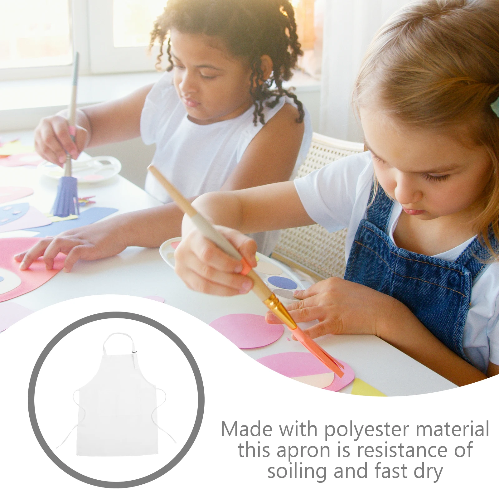 

4 Pcs Children Apron White M Size Adjustable Children Decorative Kids Apron Painting Art Smock Polyester Reusable