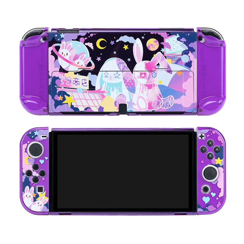 Purple Rabbit Hard PC Cover Back Protective Case for Nintendo Switch Oled NS Joy-Con Controller Crystal Housing Shell Protector