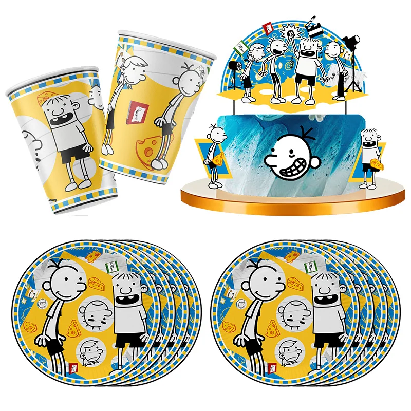 Diary of a wimpy Kid Birthday Theme Gift Wimpy Kid Diary Disposable Party Supplies Party Cups Napkins Pull Flag Cake Set Gifts