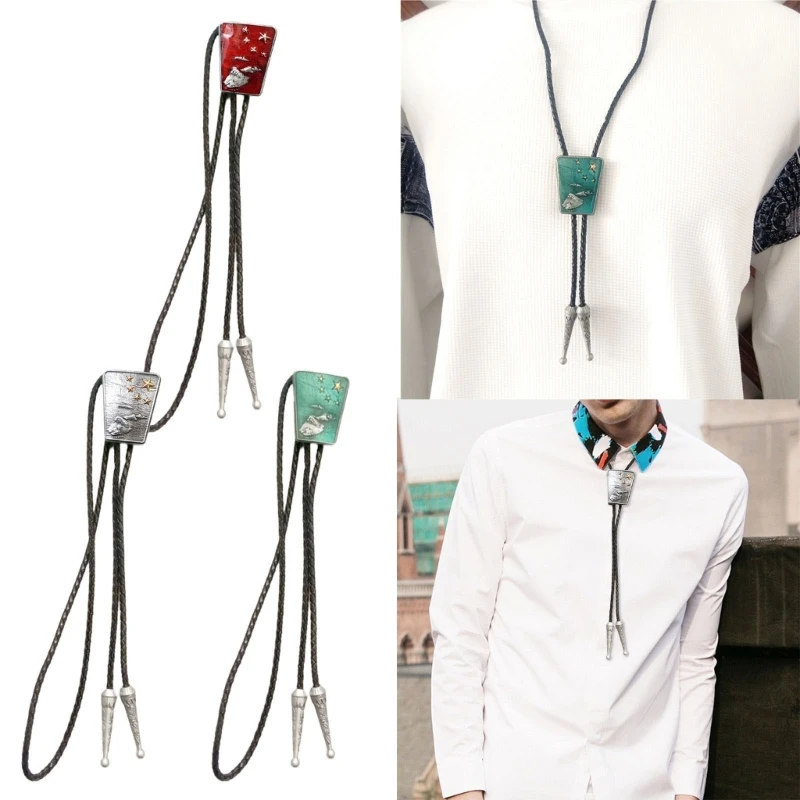 

Leather Necktie Halloween Tie Vintage Turquoises Stone Bolo Tie Western Wear Men Dropship