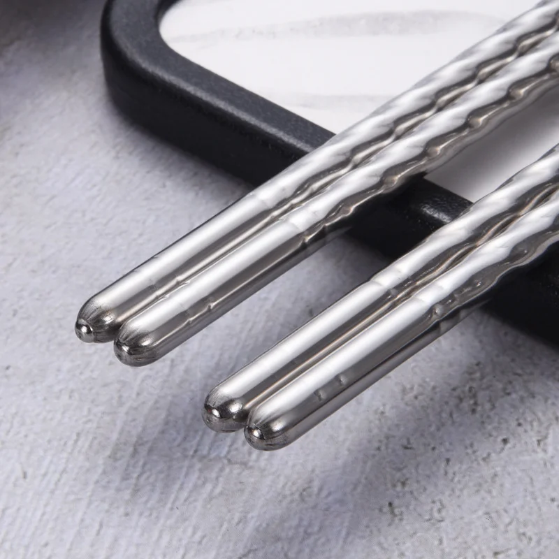 Korean-style Metal Chopsticks Round Thread Non-slip Handle Chopsticks Children's Adult Chopsticks Stainless Steel Chopsticks