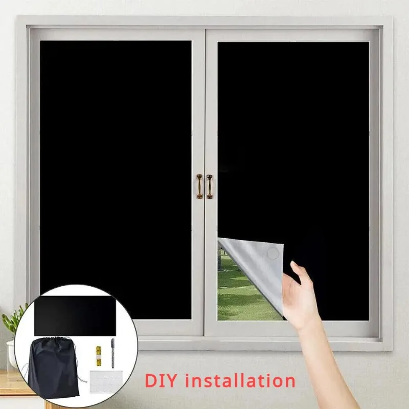

DIY Portable Travel Blackout Curtain Blind Window Thermal Insulated Kitchen Curtains Stick On Non-perforated Black Cloth