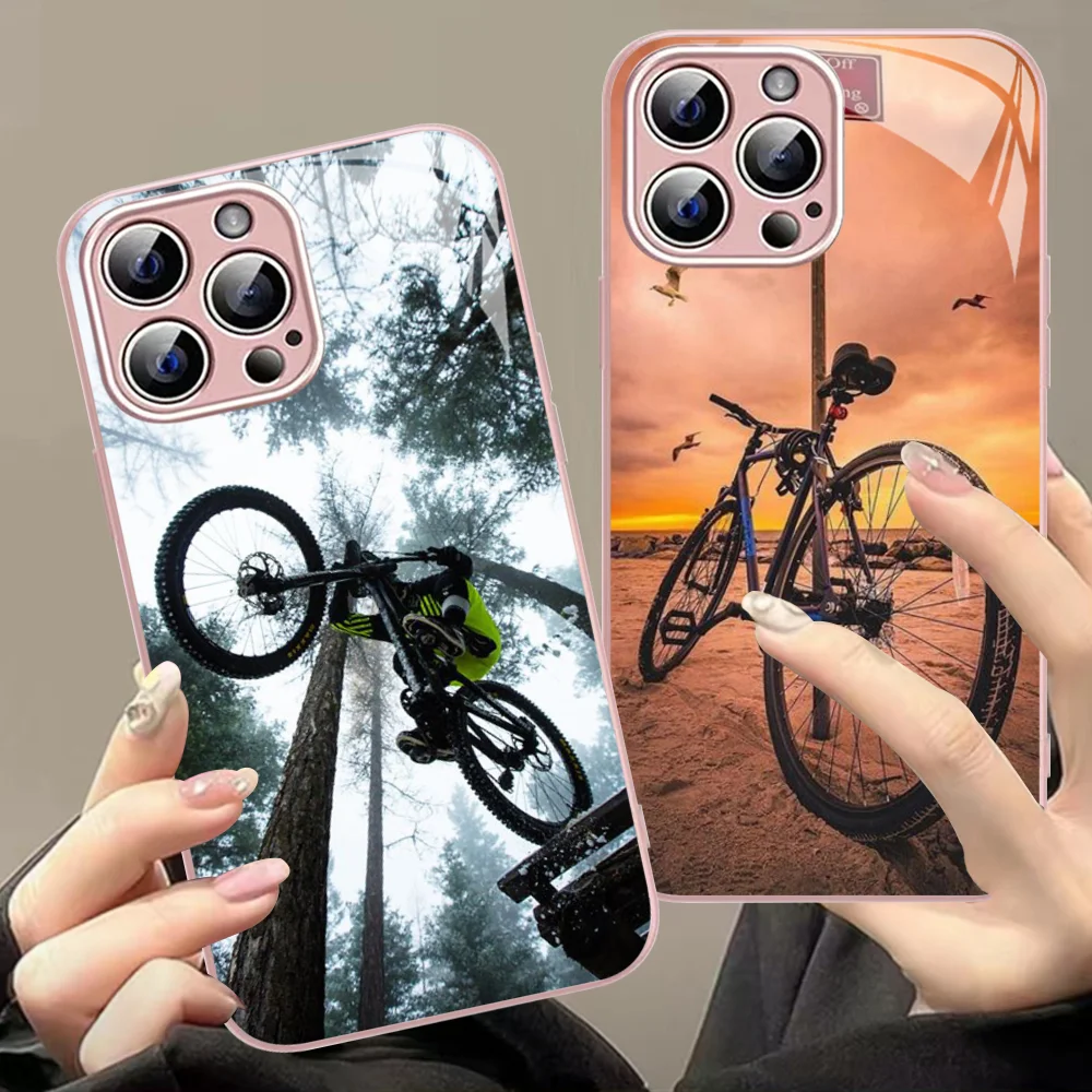 

Mountain Bike Cycling art Phone Case Tempered Glass For iphone 14 13 12 11 Pro Mini XS MAX 14Plus X XS XR Fundas