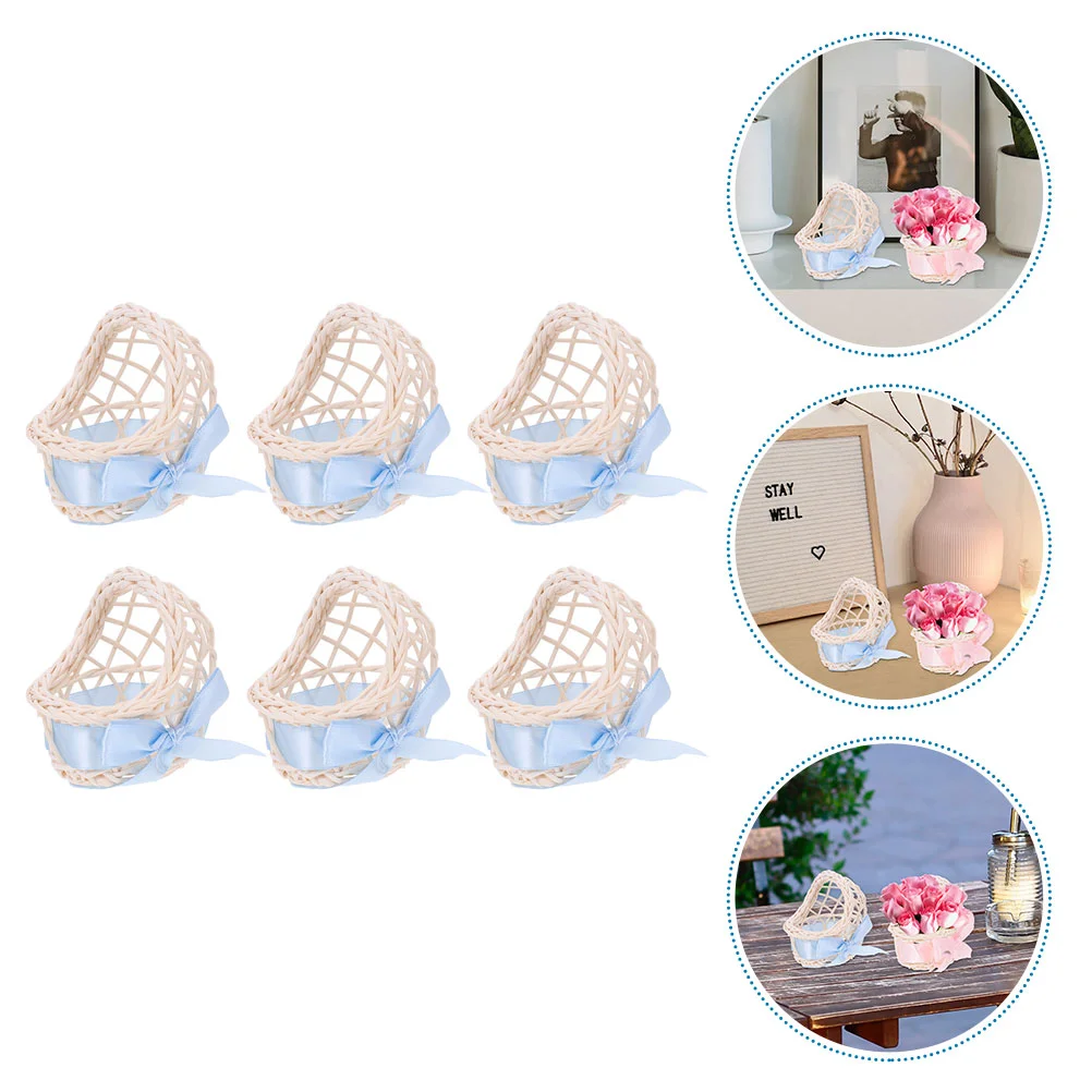 Mini cestas de flores de mimbre, juguete tejido en miniatura de ratán, cuna de boda, casa de Picnic para niña pequeña, recuerdo de Candystroller