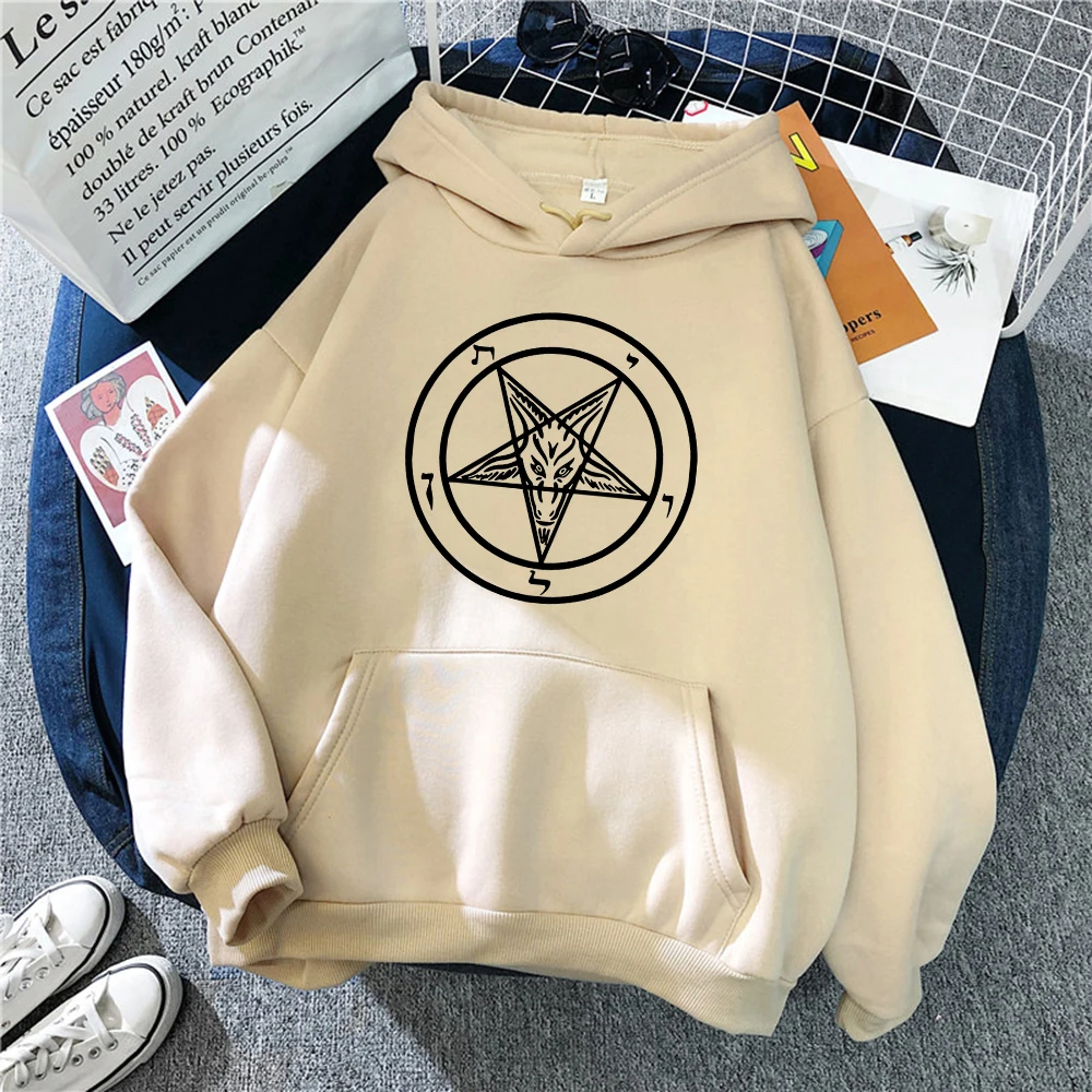 Pentagramm Gothic Occult Satan bedruckte Frauen Hoodies All-Match Street Style weibliche Pullover Freizeit kleidung Harajuku Unisex Tops