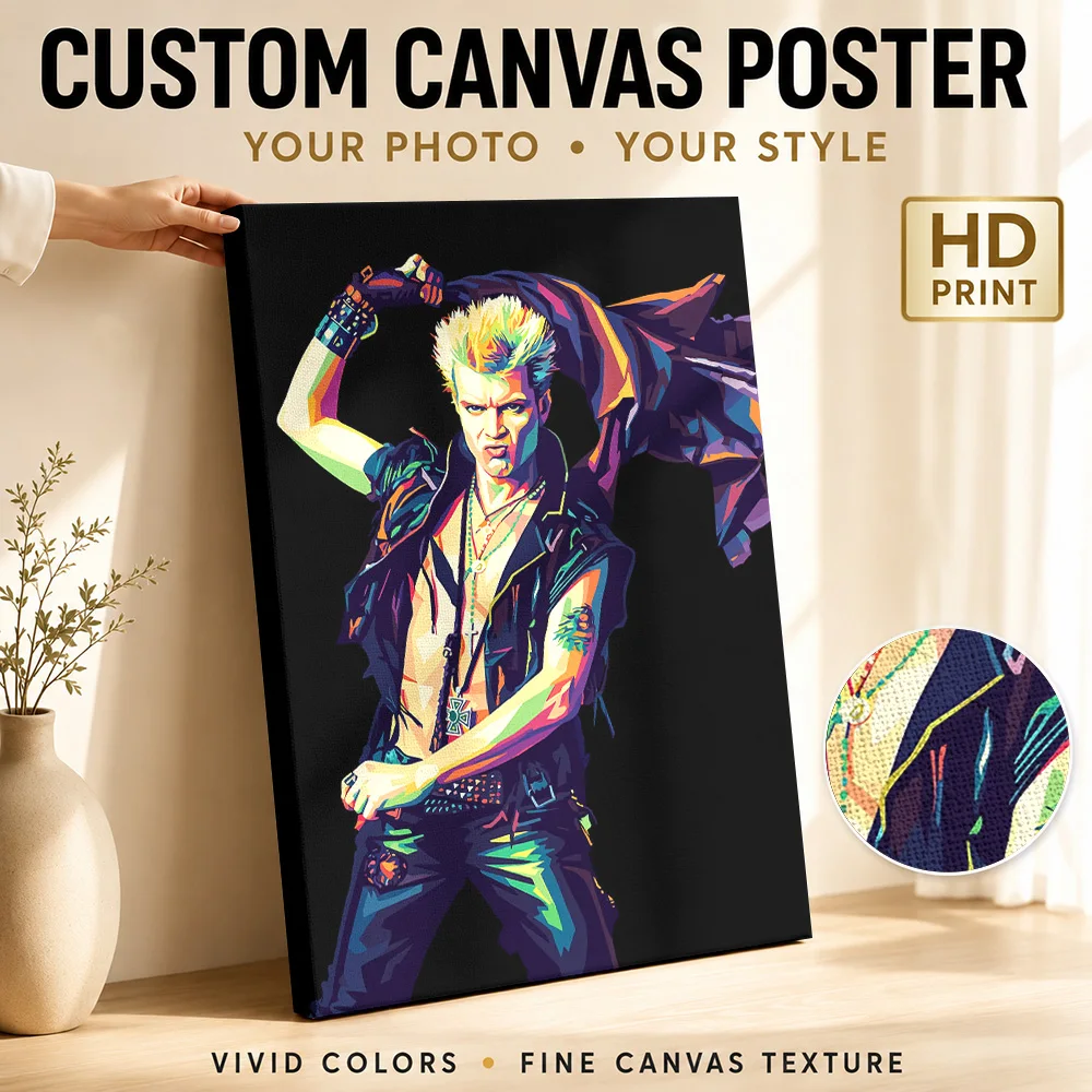 Billy Idol Portrait Framed Canvas Poster Personalized Photo Geometric Color Blocking Wall Art For Record Shop Listening Area