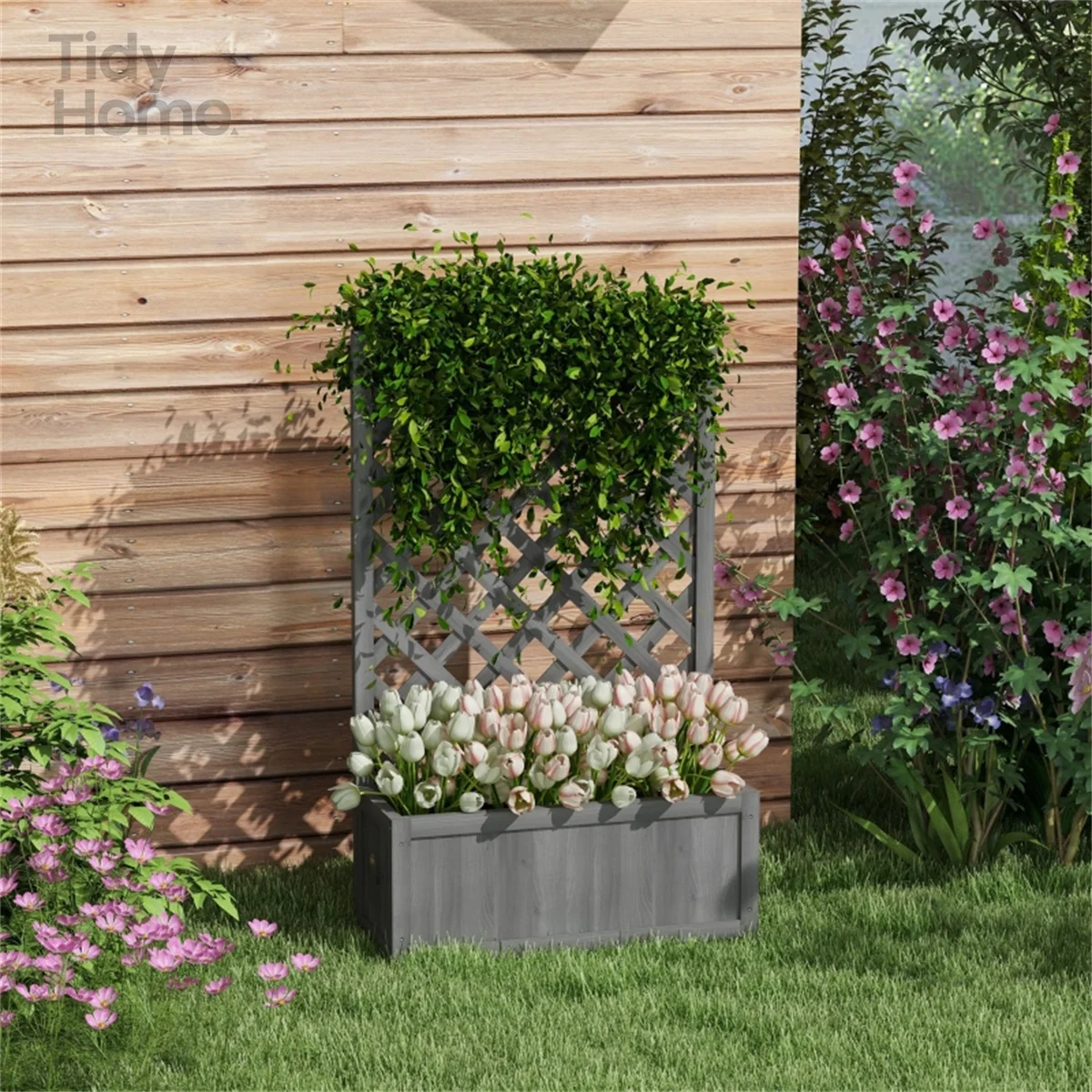 

Деревянная полка для цветов - деревянная коробка для цветов для внутреннего и наружного садоводства, серая