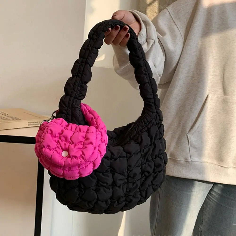 Portable Solid Color Cloud Pleated Coin Purse Mini Handbag Quilted Bag Pendant Hanging Sling Purse Girls/Female