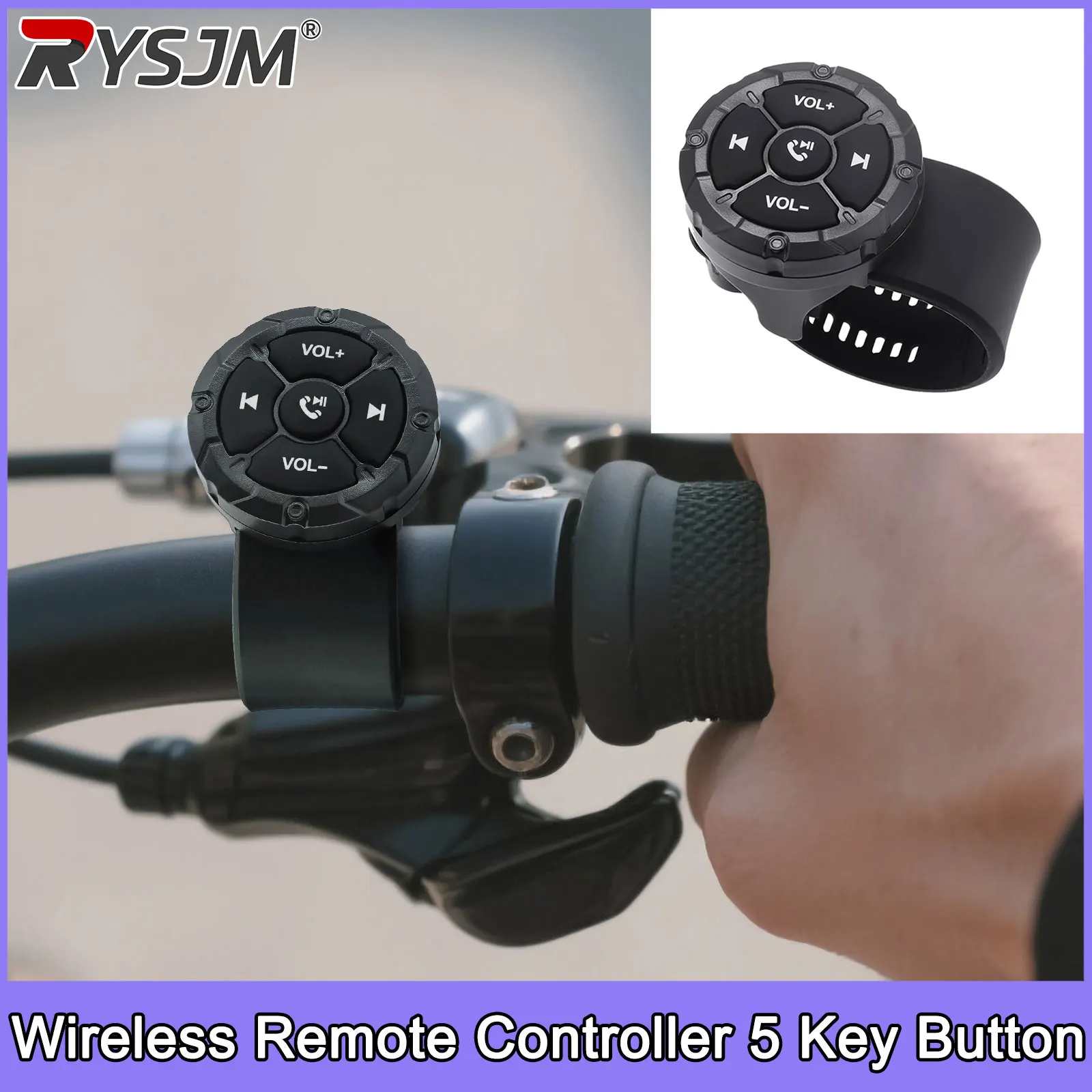 Wireless Remote Controller 5 Key Button Helmet Earphone Motorcycle Handlebar Car Steering Wheel Control Media