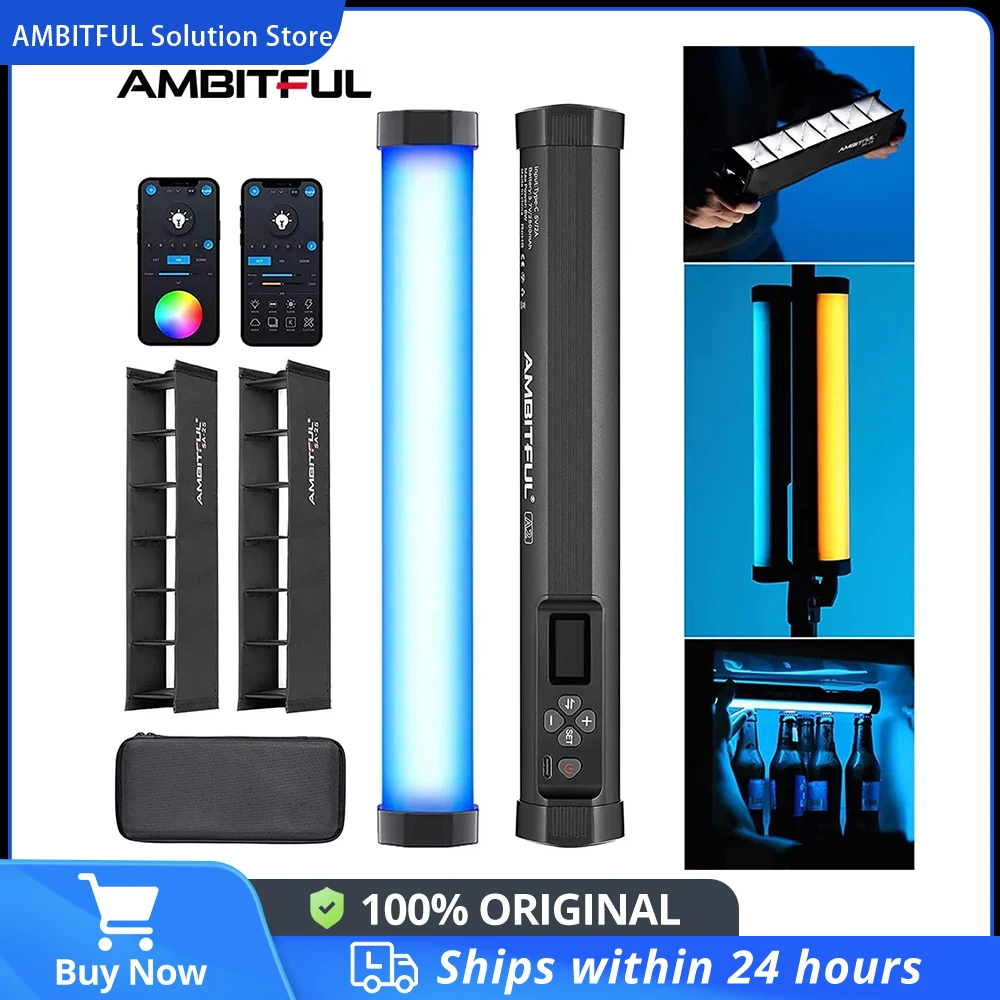 AMBITFUL A2 Kit-2 RGB Tube Light, CRI 95+ TLCI 97+,Built-in APP + Honeycomb Grid Magnetic Function RGB LED Stick Double Lamp Kit