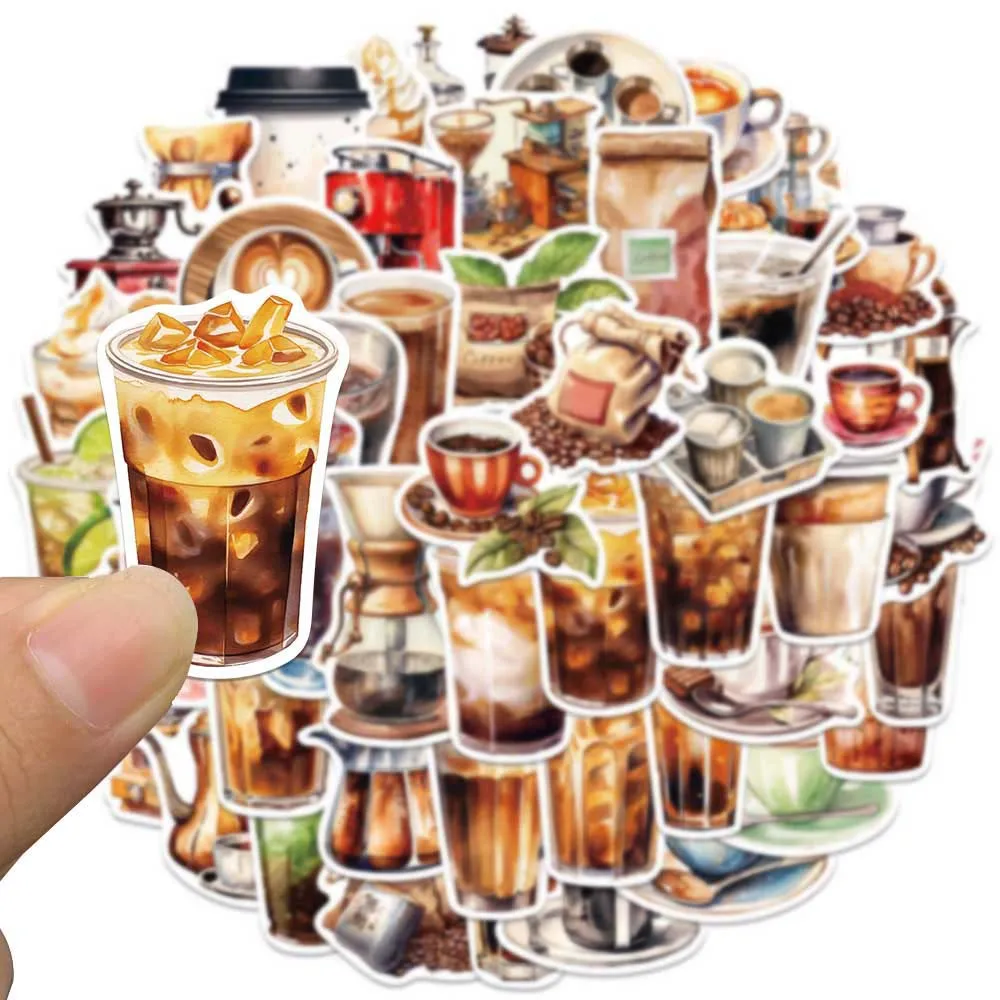 10/50Pcs Cartoon Coffee Aesthetic Varied Stickers Pack for Kid Toy Travel Luggage Laptop Car Notebook Decoration Graffiti Decals