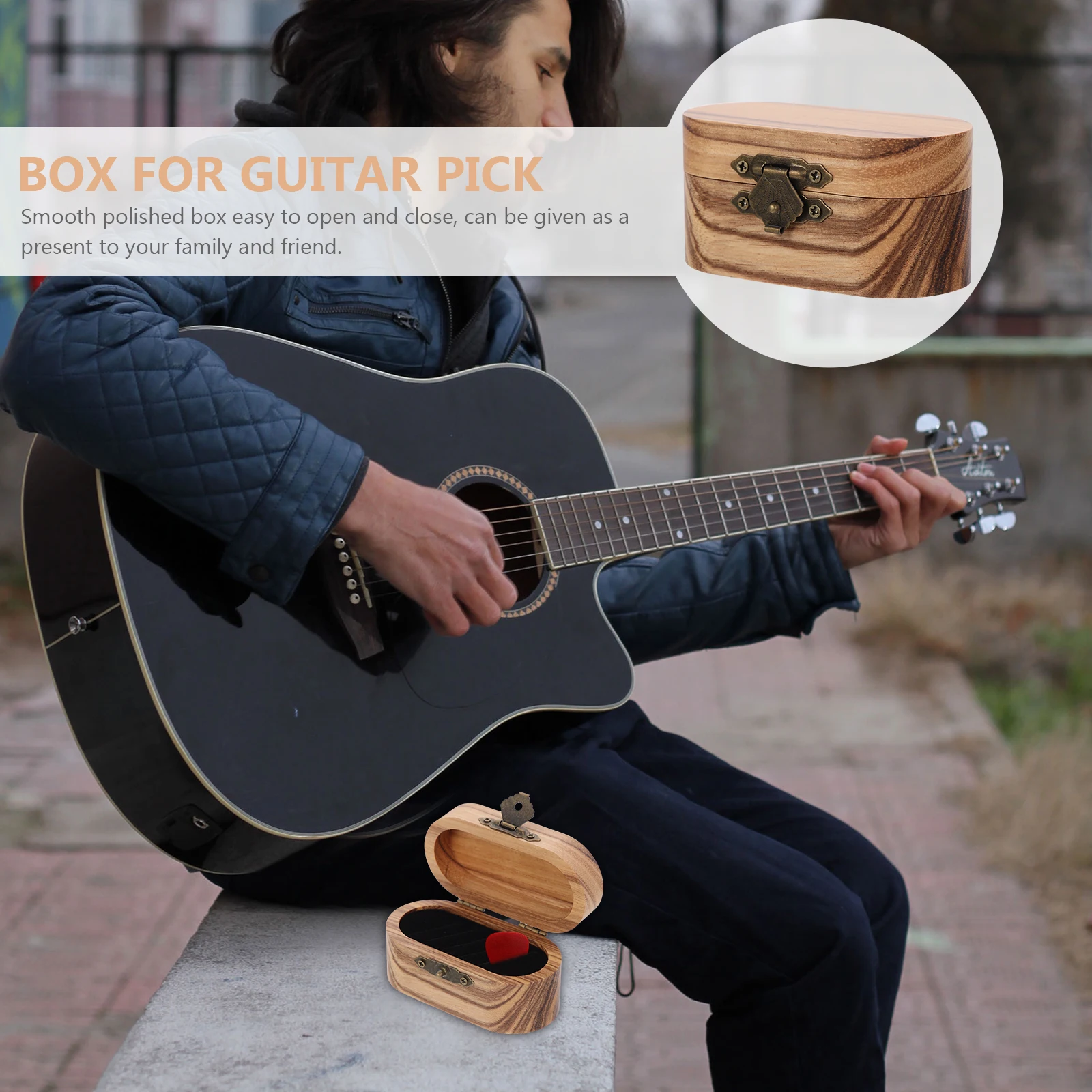 

Retro Guitar Pick Storage Box for 5 Elliptical Picks Smooth Organizer Acoustic Electric Guitar Accessory Musical Instruments