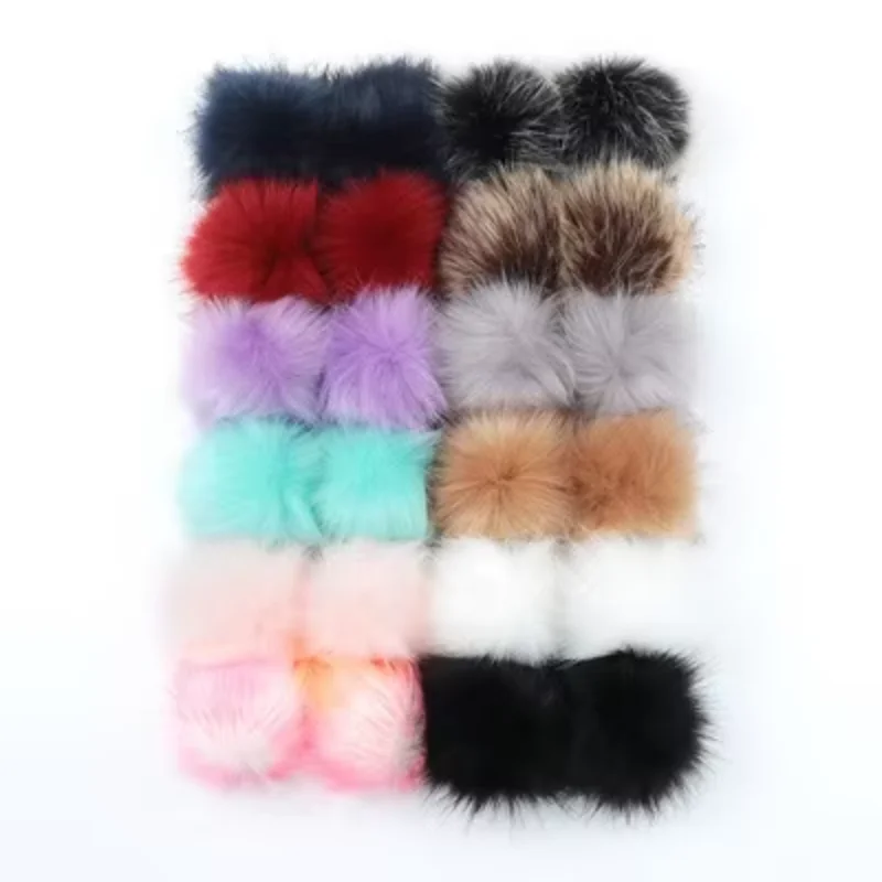 24pcs/lot DIY Artificial Faux Raccoon Fur Pompoms for Beanie Hats Caps Bags Keychain Sewing Crafts With Elastic Button 8/10cm