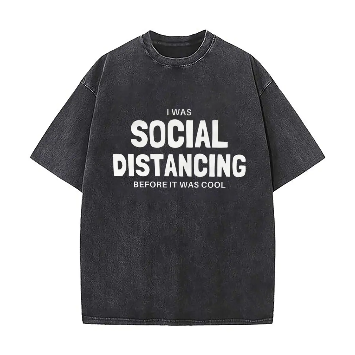 Social Distancing Trendy Quote Art Casual Washed Distressed T Shirt Vintage Minimal Short Sleeve Top