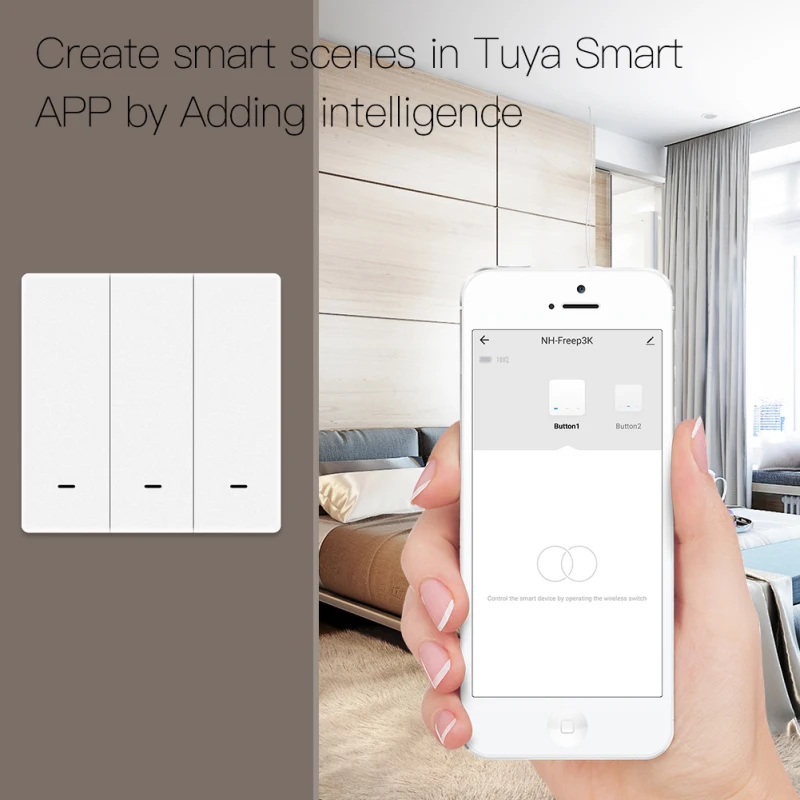 Tuya ZigBee Smart Switch 1/2/3 Gang Wireless Wall Button Switch Scene Switch Battery Powered Smart Home Smart Life APP Control