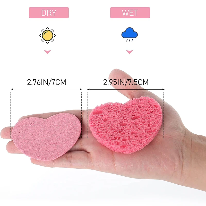10 pièces d'éponge en Fiber en forme de coeur Exfoliation du visage éponge naturelle nettoyage du visage Massage Pores Exfoliation maquillage
