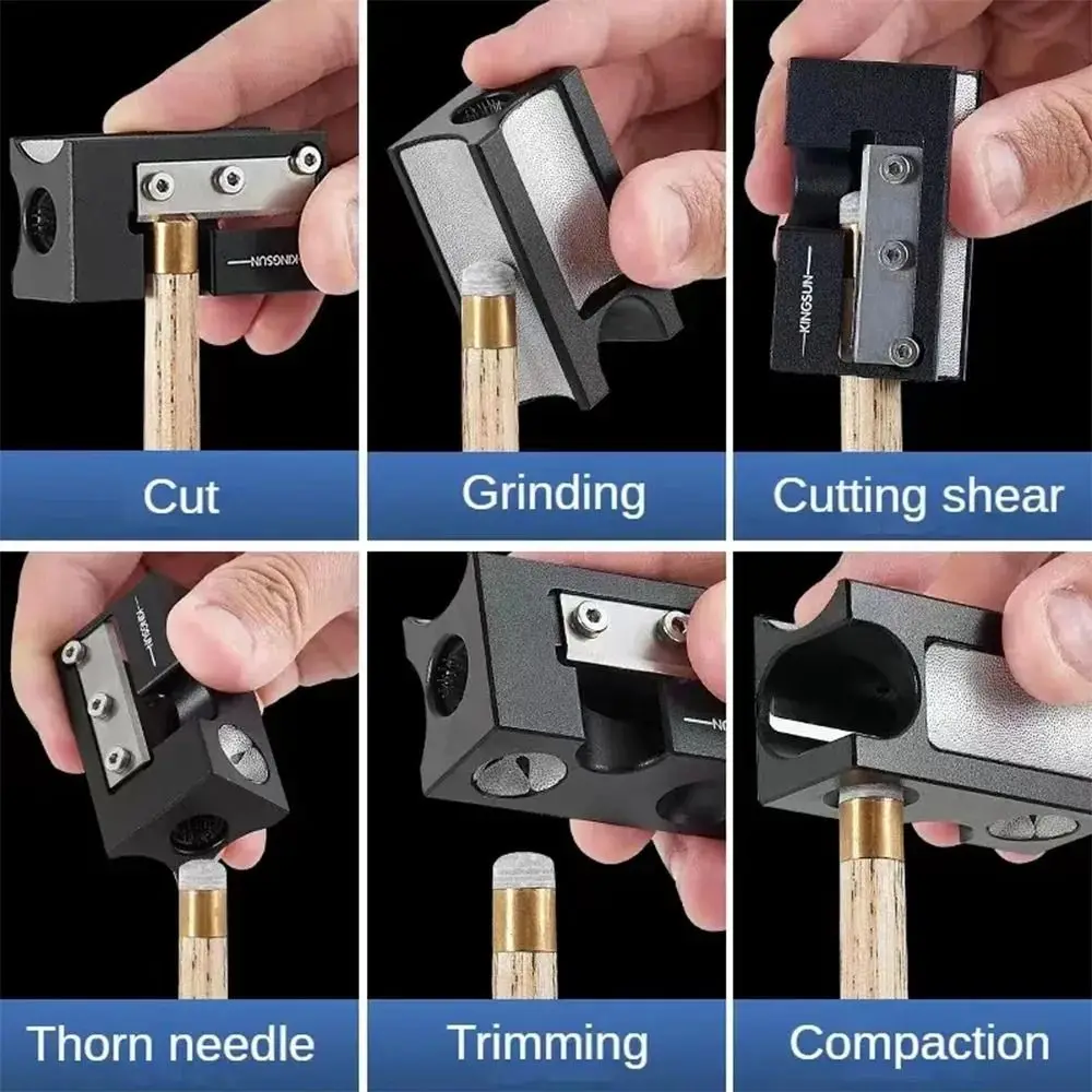 Bilhar Cue Tip Shaper Dispositivo, 8 em 1, Reparação eficaz e rápida Piscina Cue Tip Corrector, Snooker Piscina Cue Shaper