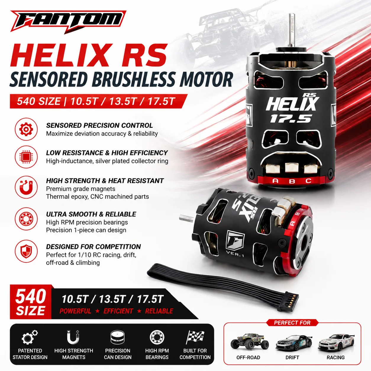 FANTOM 540 10.5T 13.5T 17.5T RACING HELIX RS Sensored Brushless Motor for 1/10 RC Climbing Off-road Drift Racing Car