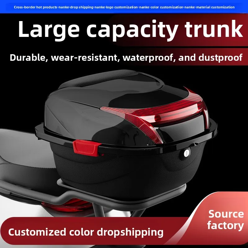Large Square Motorcycle Scooter Electric Bike Tail Box PP Matte Shell Anti Shake Storage Trunk with Installation Parts Video