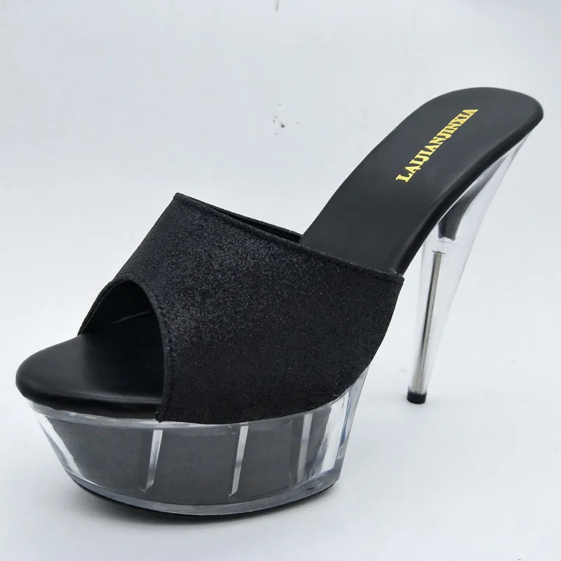 LAIJIANJINXIA New 6 Inch High Heels Super Big Size Models Wedding Shoes 15 CM High-Heeled Platform Heels Slippers Summer Shoes