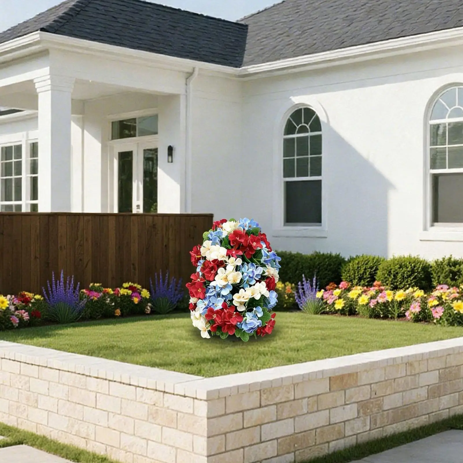 

Hydrangea Tree With Stake Hydrangea Patriotic Garden Decor Garden Faux Flower Plant Shrubs For Indoor Pathway Backyard Patio