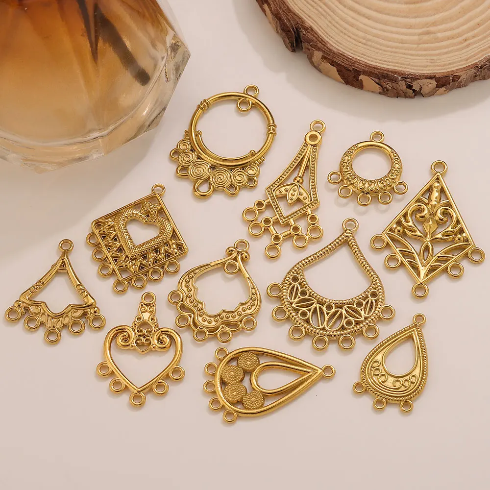5 Stück poröse Anhänger aus Edelstahl für die Schmuckherstellung, Vintage-Ethno-Stil, zum Aufhängen, für Ohrringe, Anhänger, Verbinder, DIY-Schmuckzubehör – Detail 5