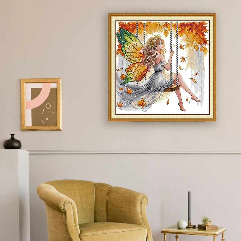 

Joy Sunday Swinging Butterfly Fairy Cross Stitch Prints 11/14/16CT DIY Eco - Cotton Kits embroidery kit cross stitch patterns