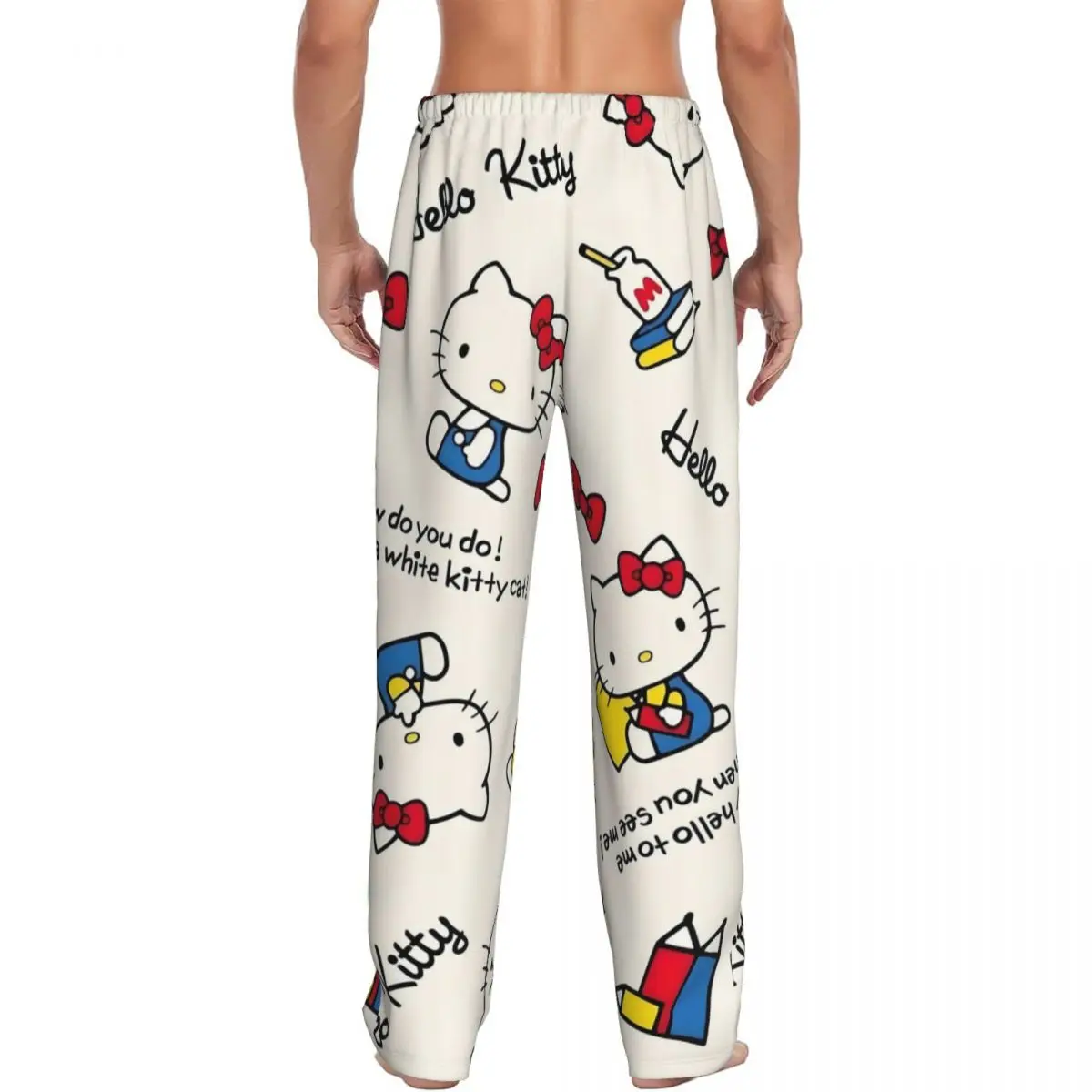 Custom Print Hello Kitty Pajama Pants Men's Cartoon Character Sleep Sleepwear Bottoms with Pockets