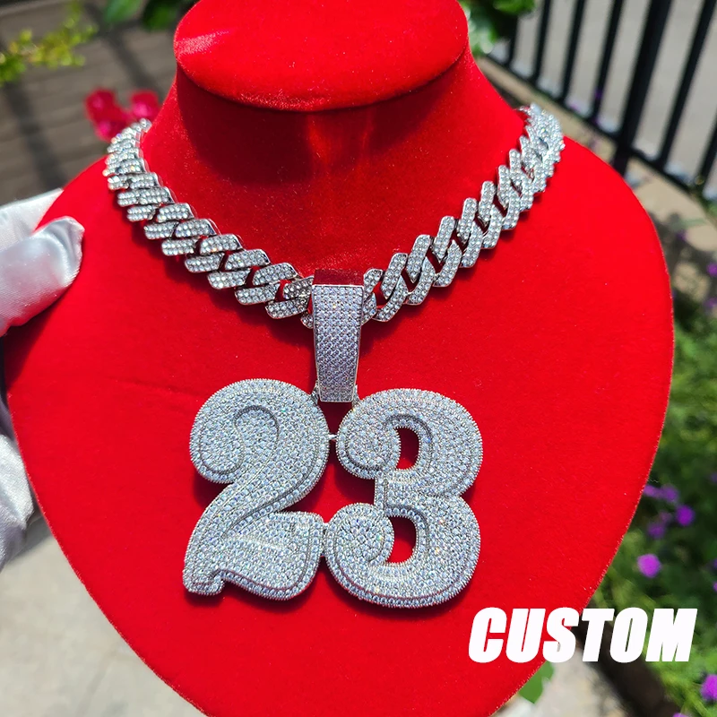Double Layers Customized Name Necklace Personalized Iced Out Numbers Pendant with Cuban Chain Hip Hop Jewelry