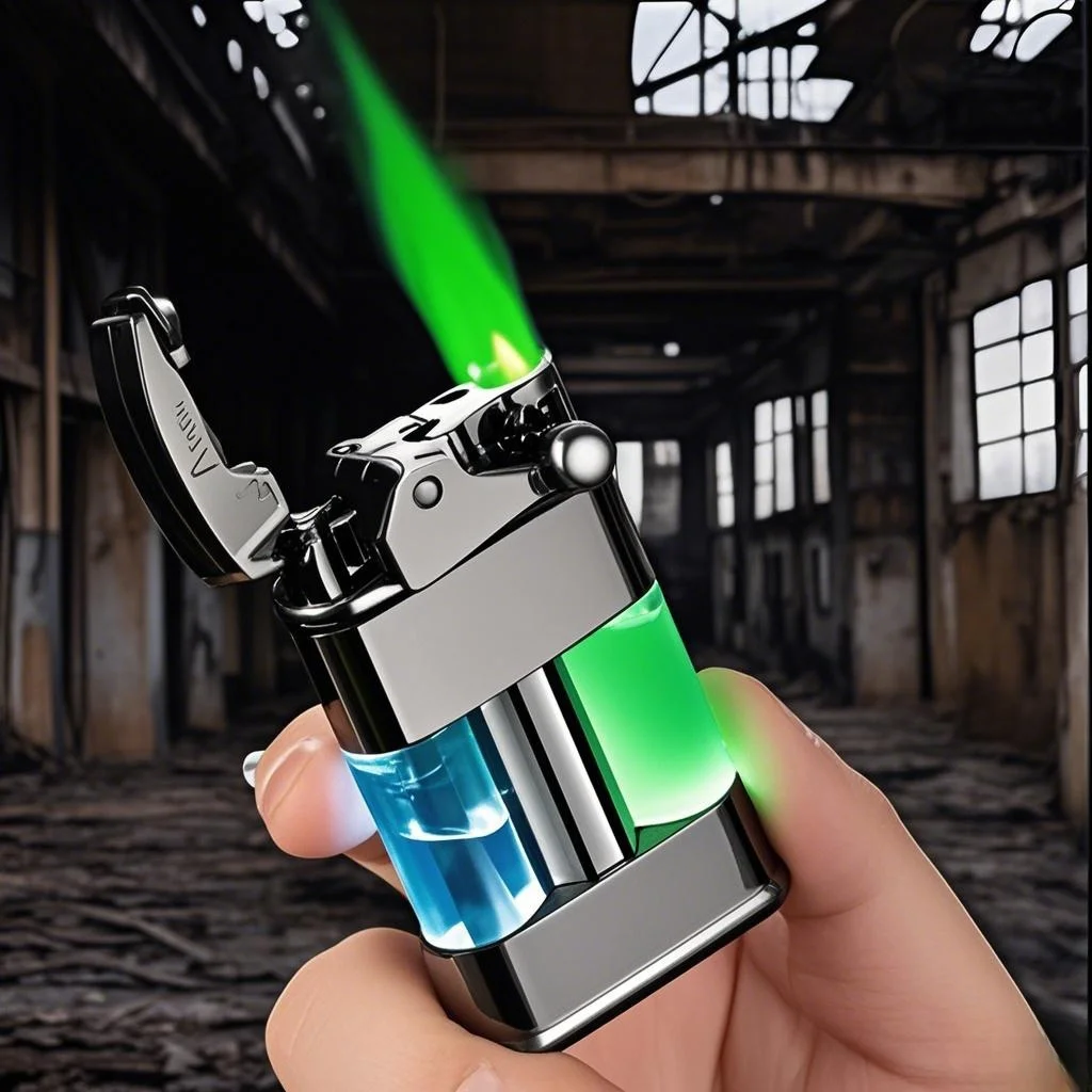 

Rocker Arm Luminous Quicksand Windproof Butane Gas Lighter Transparent Oil Tank LED Light Green Flame Smoking Accessories Gadget