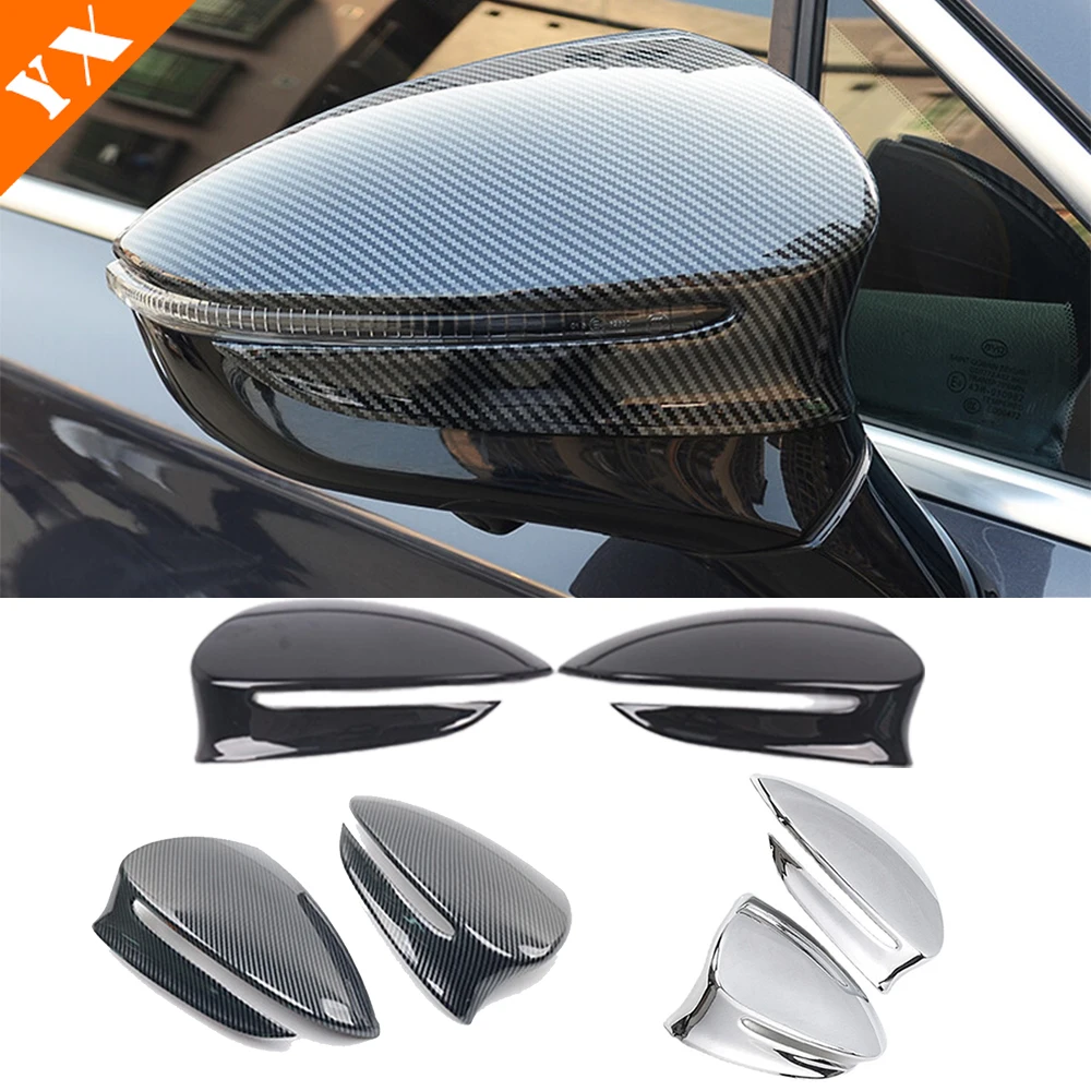 Carbon Black Chrome Look Trim Car Side Mirror Cap Rear View Mirror Sticker Cover Garnish For BYD Tang EV Accessories 2018-2024