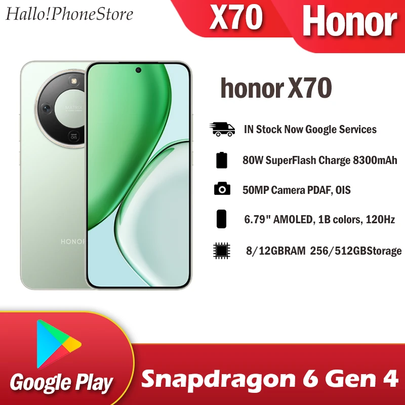 جوجل بلاي هونور X70 5G سنابدراجون 6 Gen4 50MP 6.79 AMOLED 120 هرتز بطارية فائقة 8300 مللي أمبير سريع 80 واط شاحن MagicOS 9.0 OTA NFC X70 #1