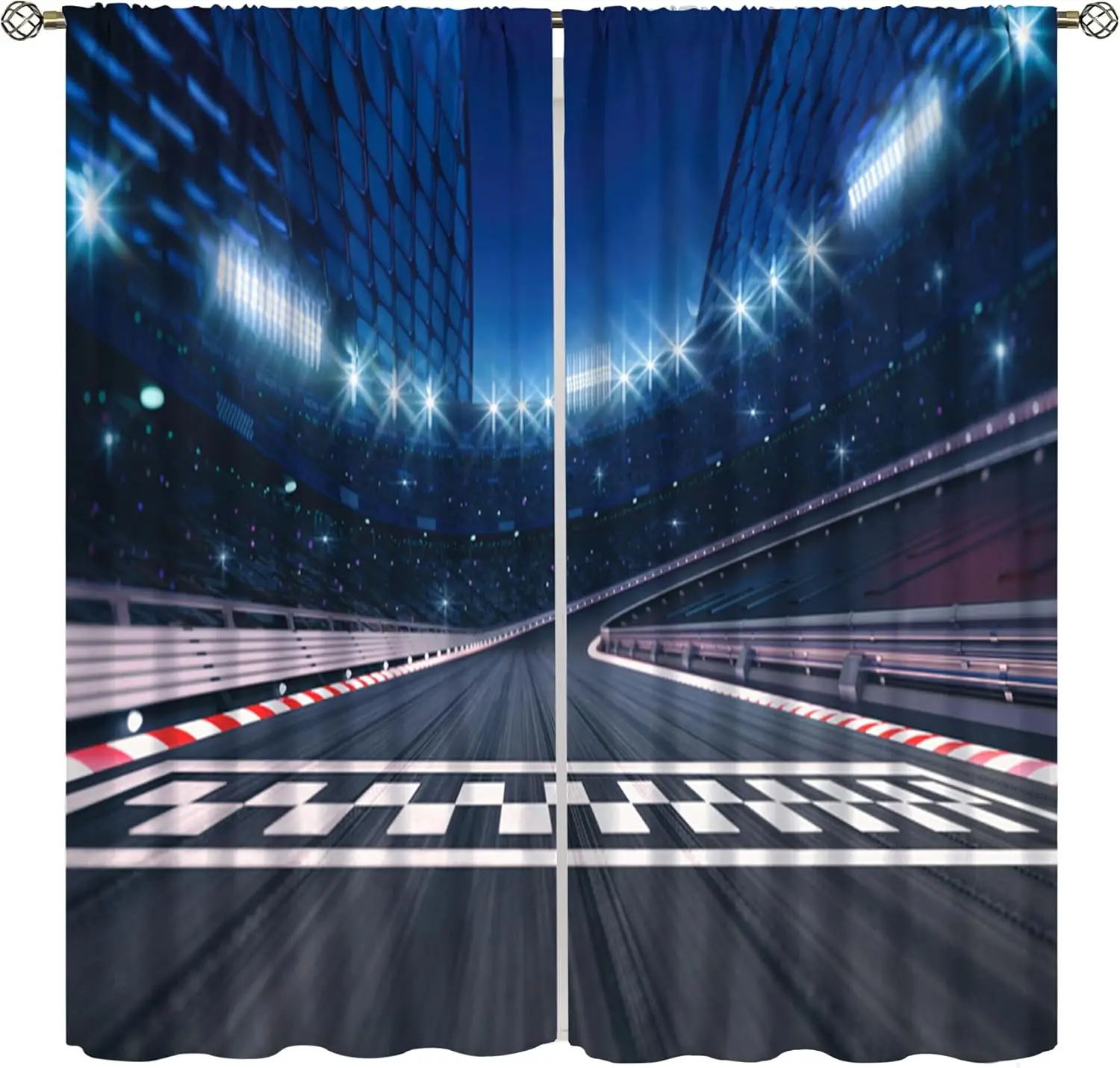 Racing Theme Curtains, Car Track Racing Extreme Sports Stadiums Prints Blackout Window Treatments Drapes for Teens Boys Bedroom
