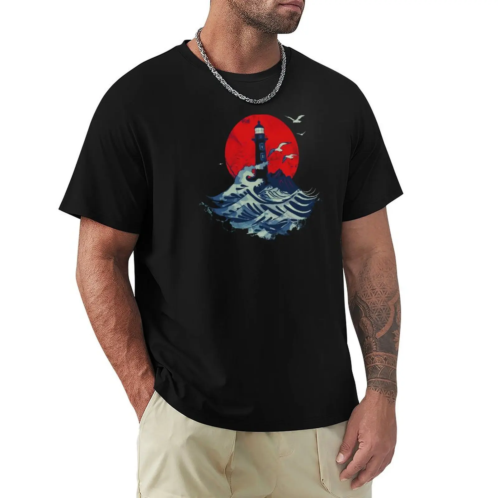 

Maritime Lighthouse cartoon animation T-Shirt luxury designer Aesthetic clothing designer t shirt men