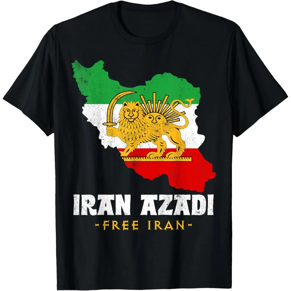 

Men Cotton T Shirt IRAN AZADI Graphic Iran Flag Map Lion Sun Sword Print Revolution Design 2025 Streetwear Hipster Casual Tops