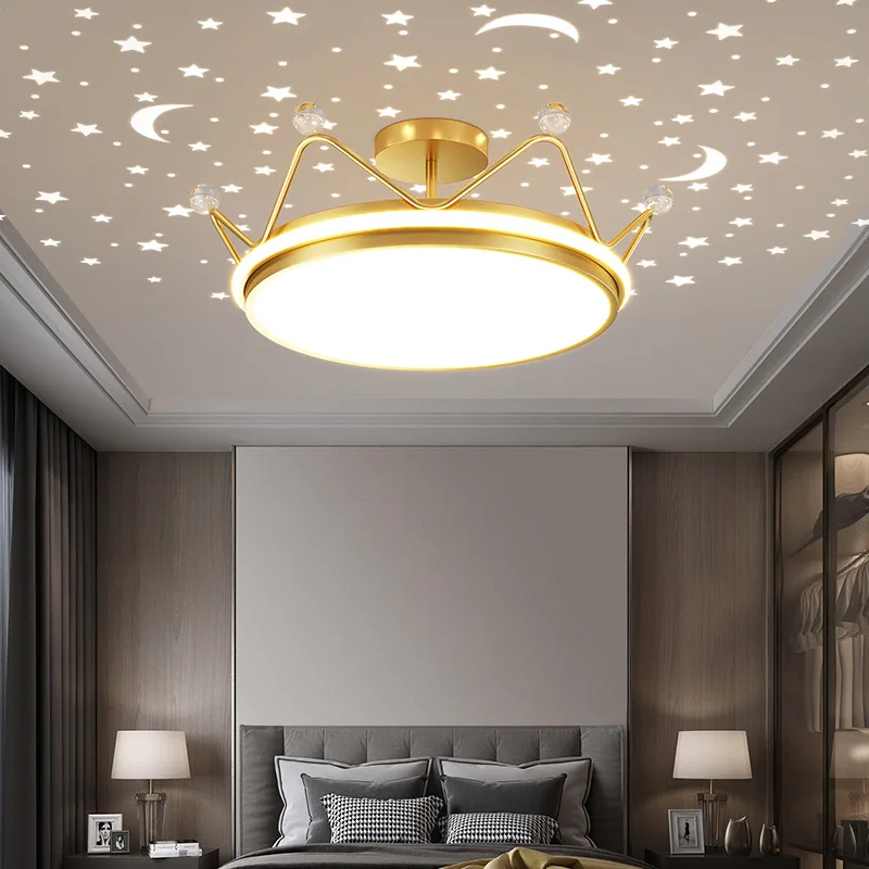 Lampadario a corona principessa Luce notturna stellata Dimmerabile Stella Luna Ciondolo Bambini Ragazza Ragazzo Camera da letto Studio Lampada da soffitto Decorazioni per la casa