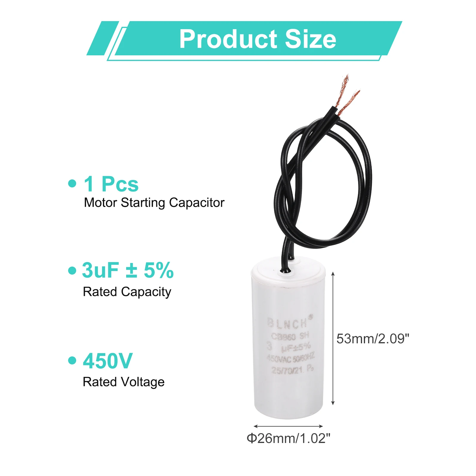 1/2Pcs CBB60 Running Capacitor 3-100uF 450V 2 Wire Electric Air Compressor Motor Run Starting Capacitor for Washing Machine view 3