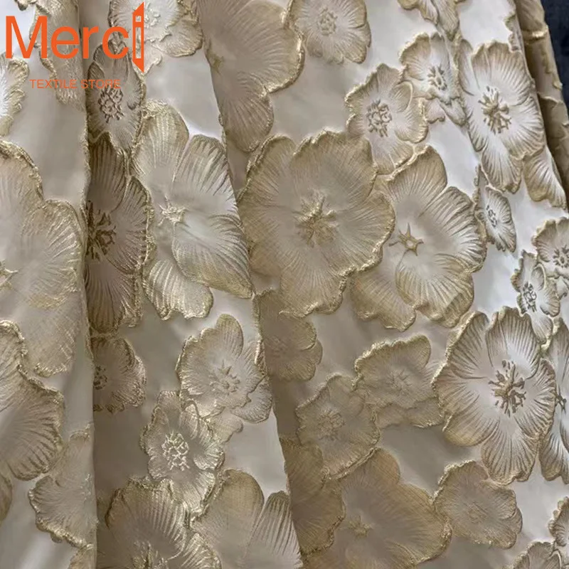 New Plum Blossom Three-dimensional Relief Fabric Gold Jacquard Curtains for Living Dining Room Bedroom Fabric Customization