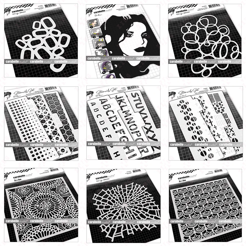 

New Background with Rounds Alphabet Portrait Bricks Bubbles Decoration Card Die Diy Placemat Mycelium Fan Glass Layering Stencil