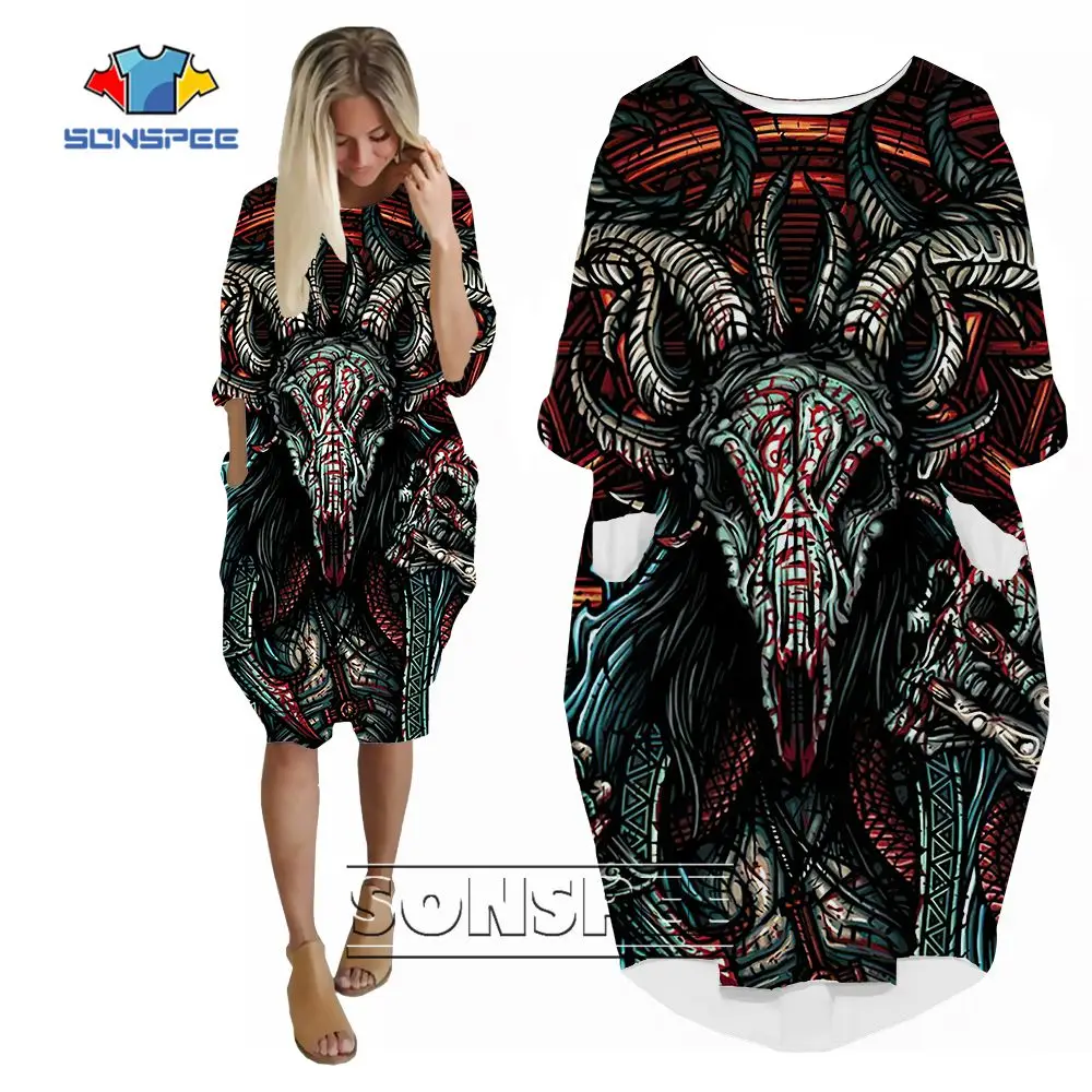 Horror Territory Abyss Demon Satan Ladies Dress Suit Novel Design Pocket Skirt Hip Hop Personality Street Long Sleeve Skirts.