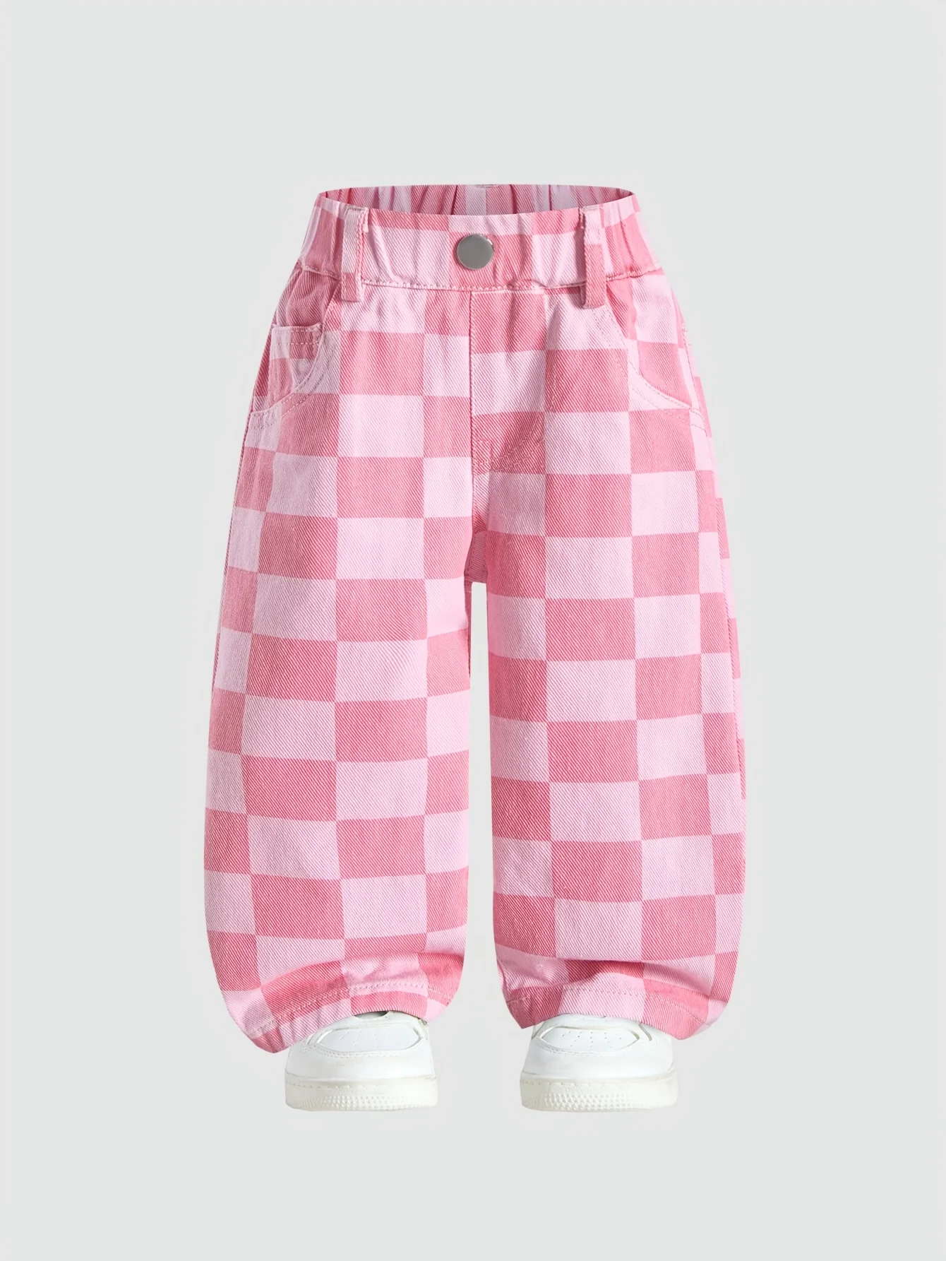 Baby Girls' Pink Plaid Jeans Stylish & Versatile With Full Elastic Waist. Perfect for Daily Play, Outdoor Activities, Easter Par