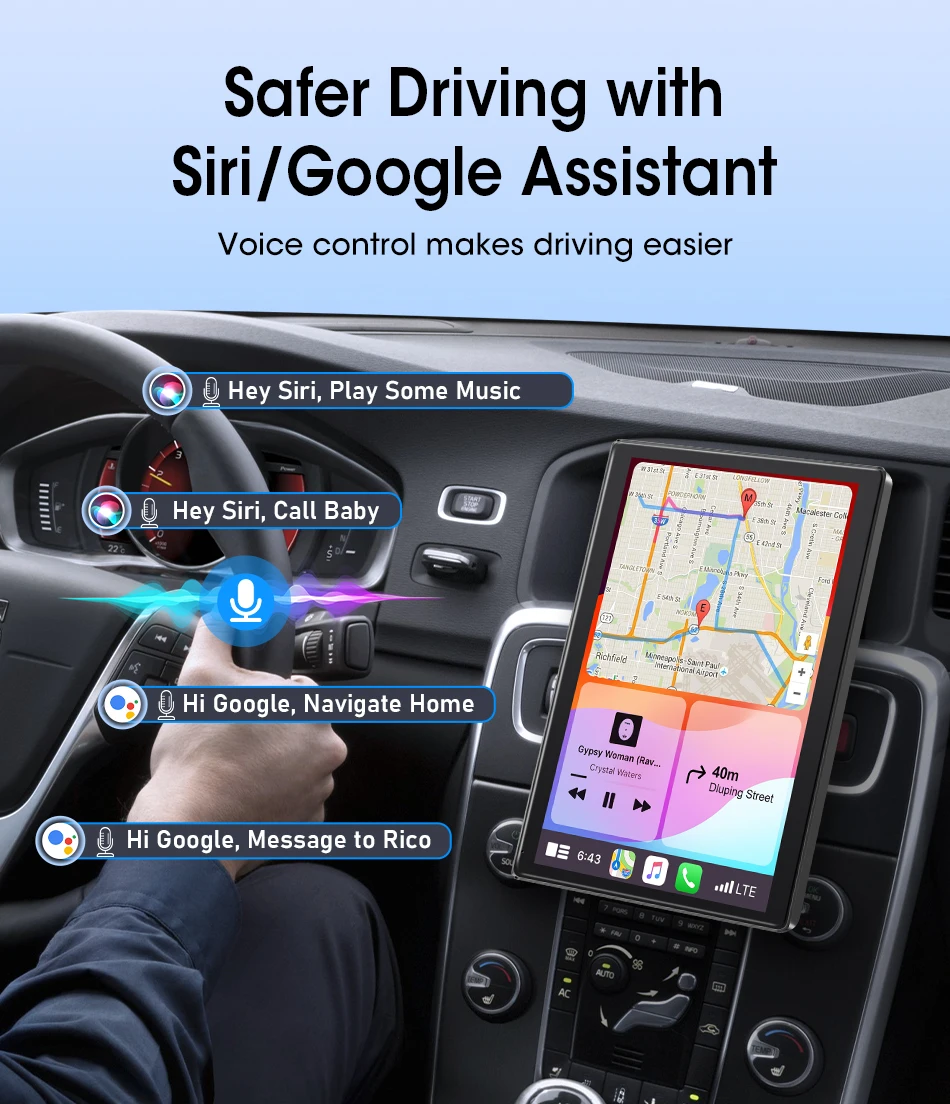 Jansite 9-Zoll-Autoradio mit vertikalem Bildschirm, Multimedia-Videoplayer, kabelloses Carplay, Android Auto, magnetische Halterung, Auto-Monitore, GPS – Detail 11