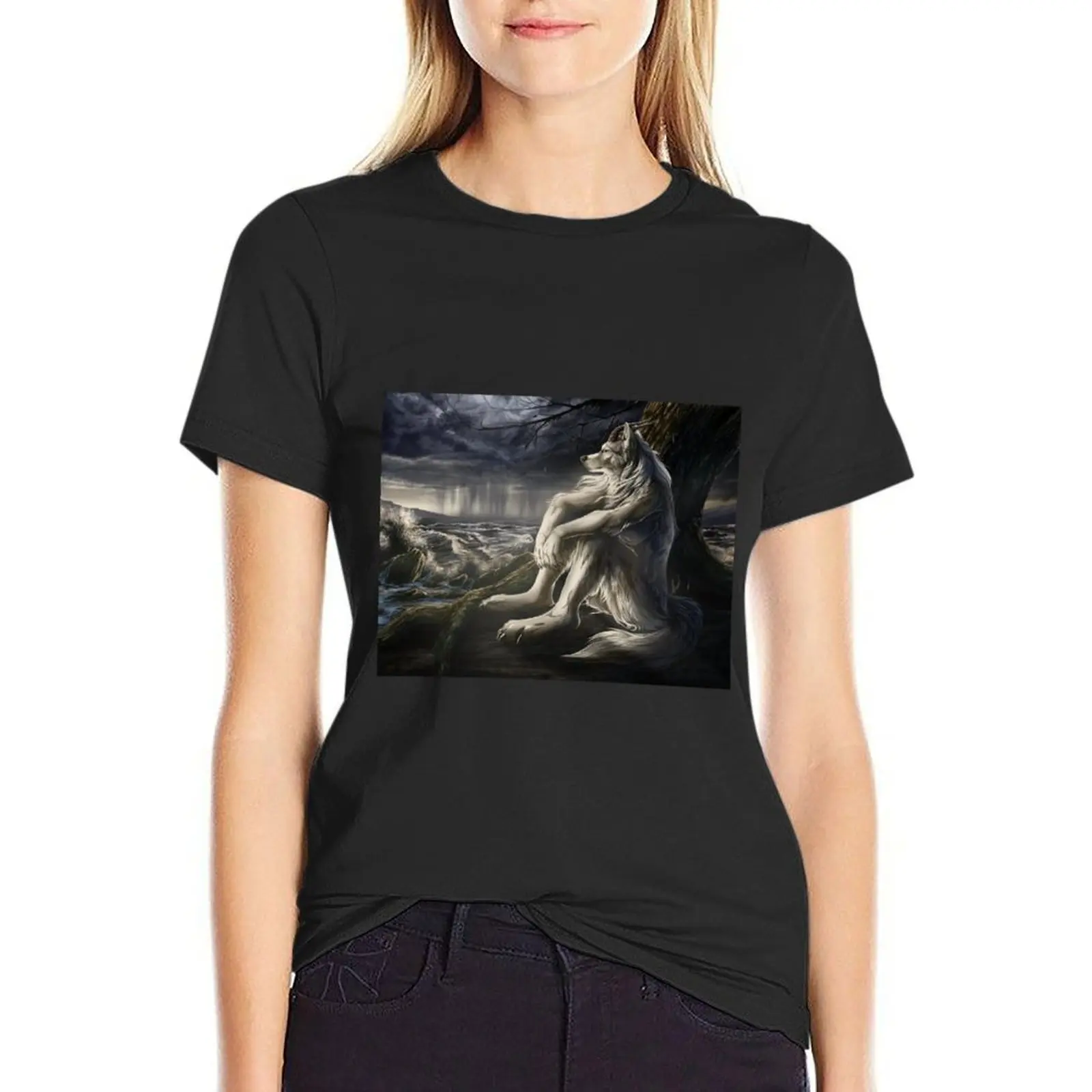 T-shirt à mème loup-garou pour femmes, vêtements d'été unis, coutumes